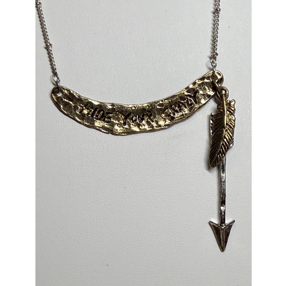Hide Your Crazy Necklace Arrow Feather Boho Gold Silver Layered Pendant Funny